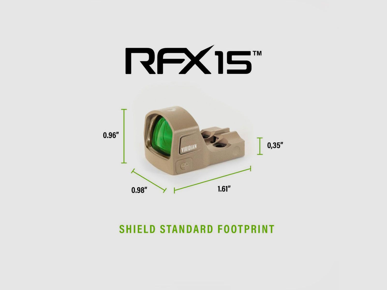 RED DOT – VIRIDIAN OPTICS – RFX15 FDE GREEN DOT REFLEX SIGHT | empreinte de montage SHIELD, emballage de vente au détail | 3 MOA, image 7 sur 10