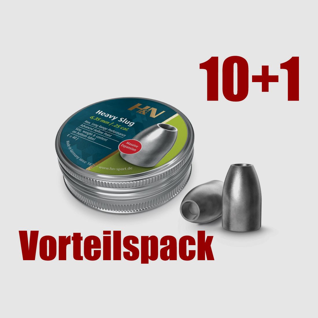 Vorteilspack 10+1 Hohlspitz Diabolos H&N Heavy Slug Kaliber 6,36 mm 2,98 g glatt 11 x 100 StĂĽck