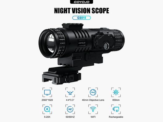 GOYOJO GS 515 Appareil de vision nocturne numérique, télescopes de vision nocturne HD 5-20X pour la chasse, résolution 2560x1920 pour la surveillance de la faune