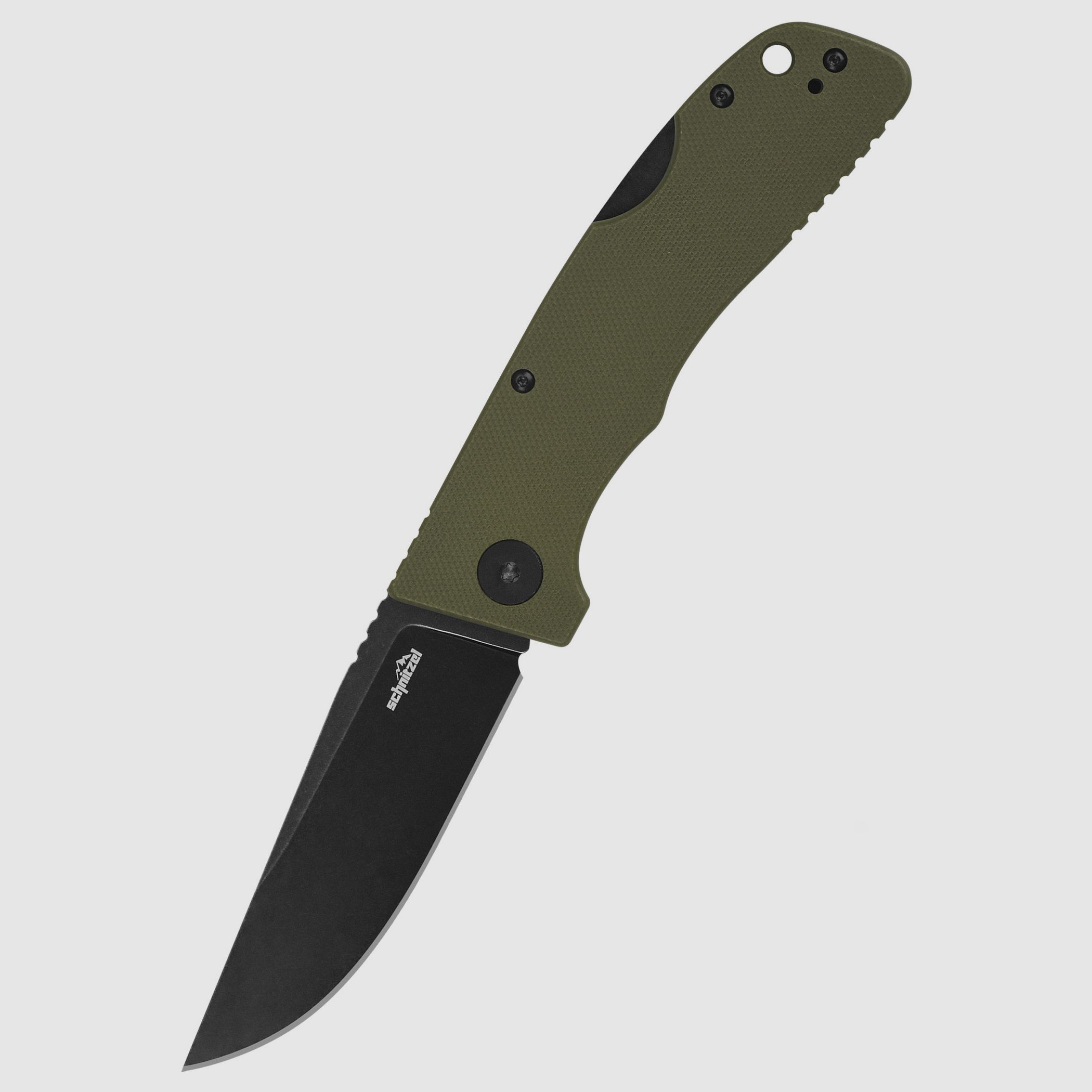 Schnitzel Outdoo Taschenmesser KVAR rostfreier 14C28N-Stahl mit Blackwashed-Finish grün - schwarz