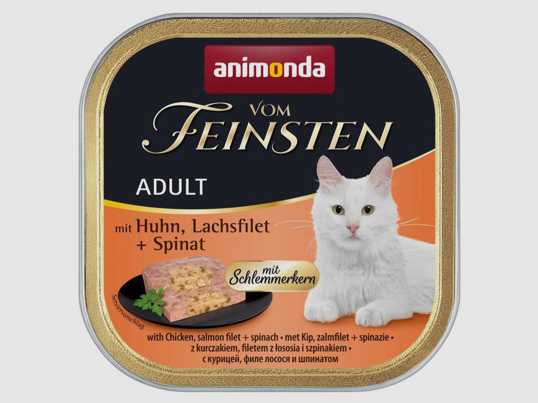 Animonda Katzen Nassfutter Vom Feinsten Adult Schlemmerkern mit Huhn, Lachsfilet + Spinat 100 g
