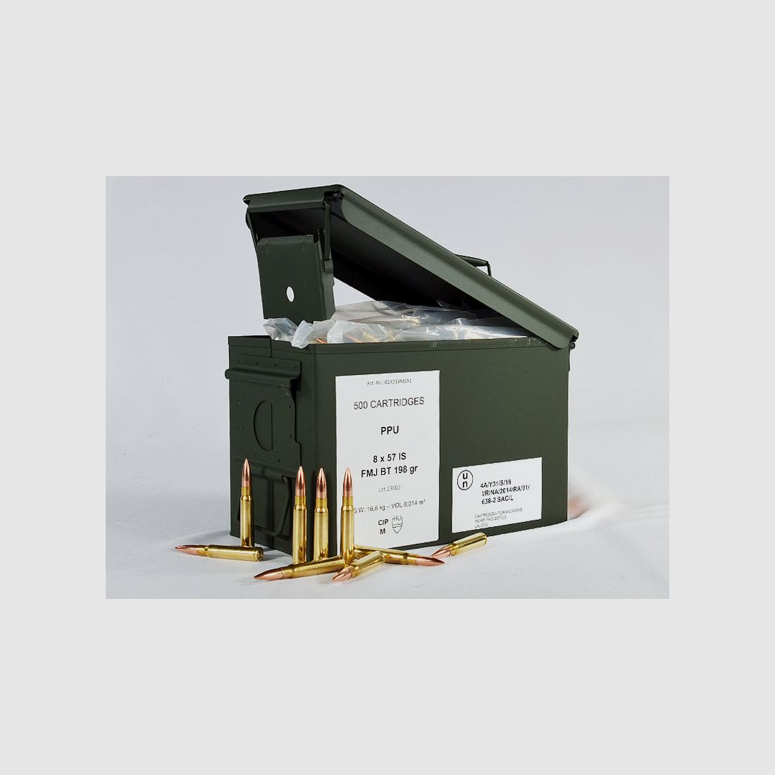 PPU ammunition box with 8x57 IS FMJ 198 grs 1 ammunition box (500 rounds at €1.138 each)