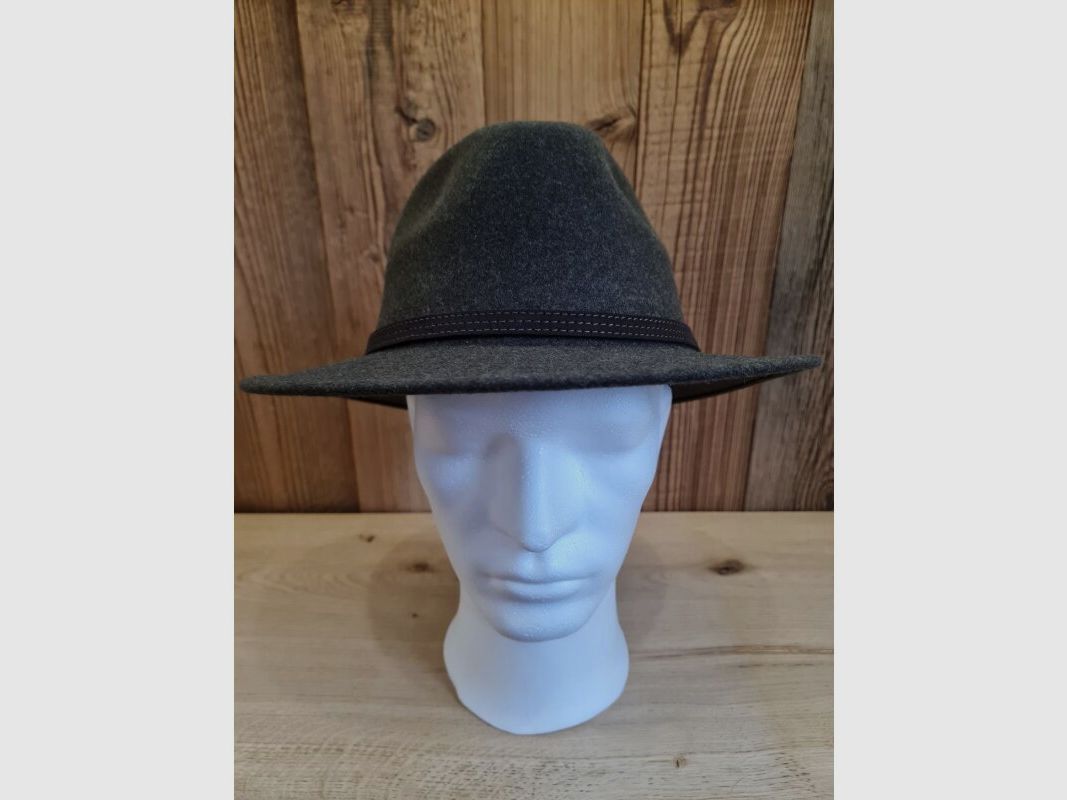 Cappello a cilindro oliva melange con nastro in pelle marrone