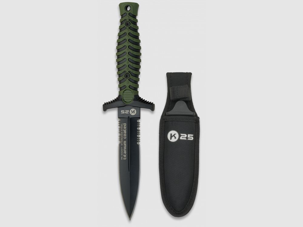 RUI BOTERO Dagger green Titanium serrated blade coated with nylon sheath
