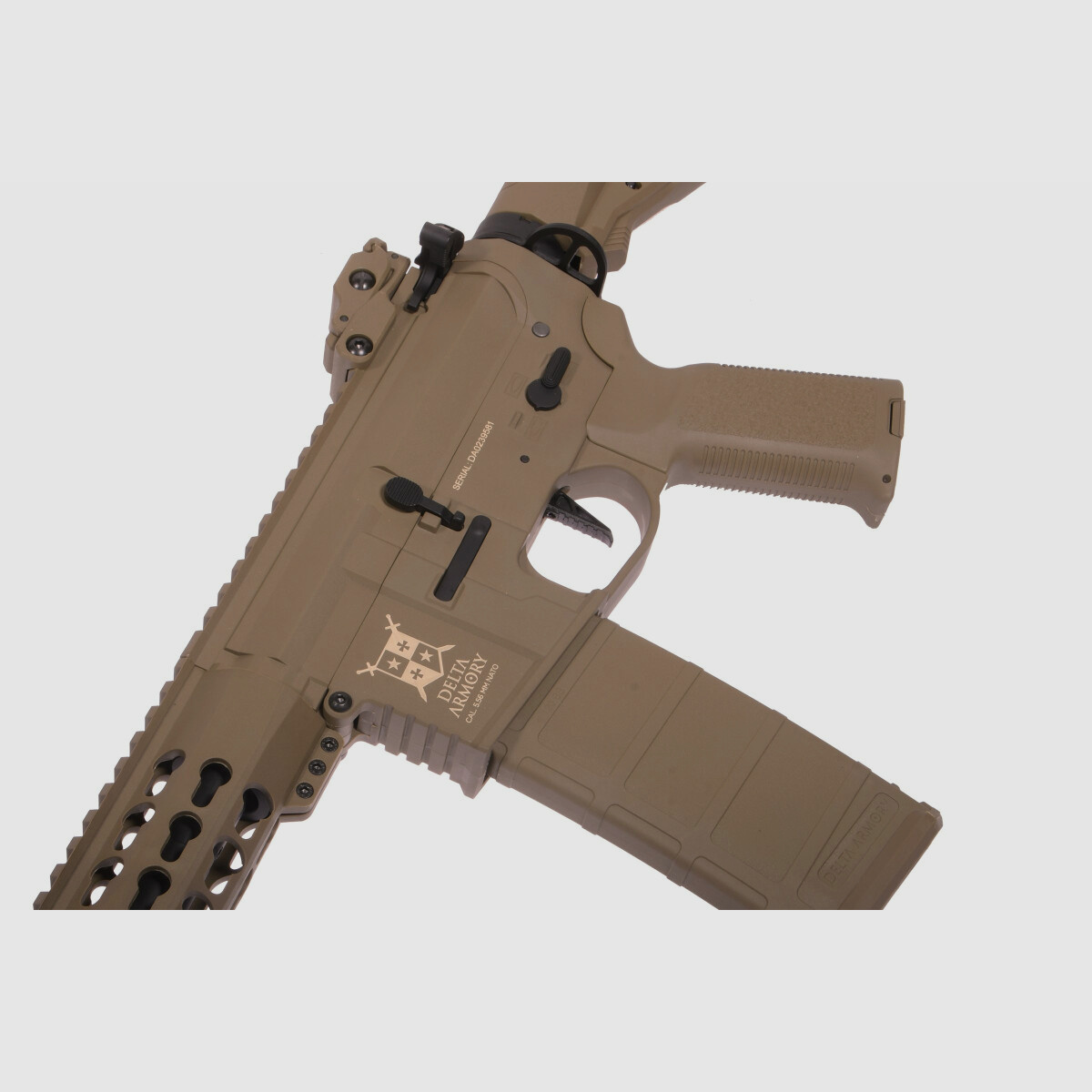 AR15 KeyMod 10 inch PREDATOR CHARLIE EAGLE ETU Tan S-AEG Airsoft Rifle Free from 18 Years | Delta Armory