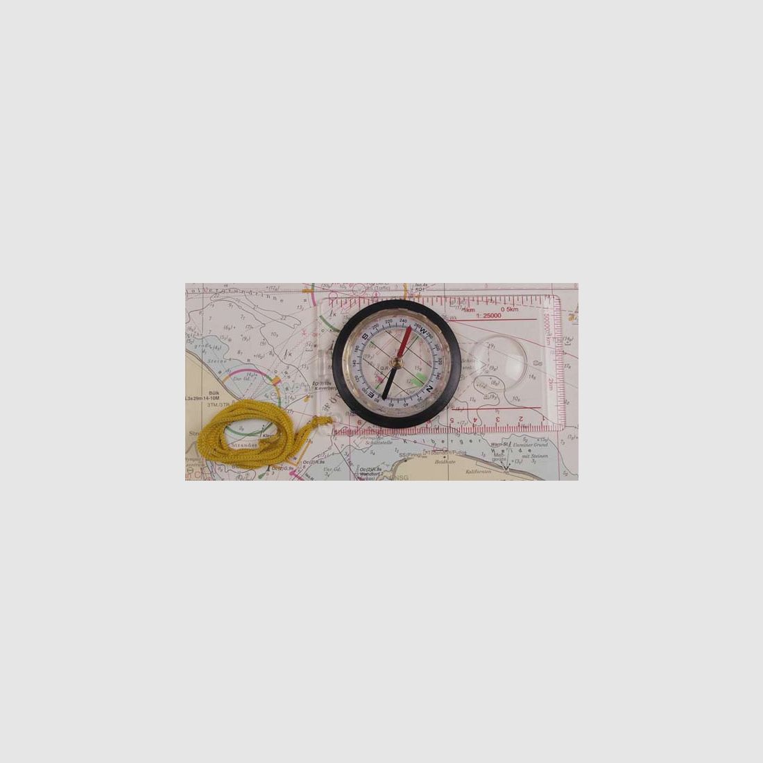 Card compasses, plastic housing, magnifying glass, measuring device