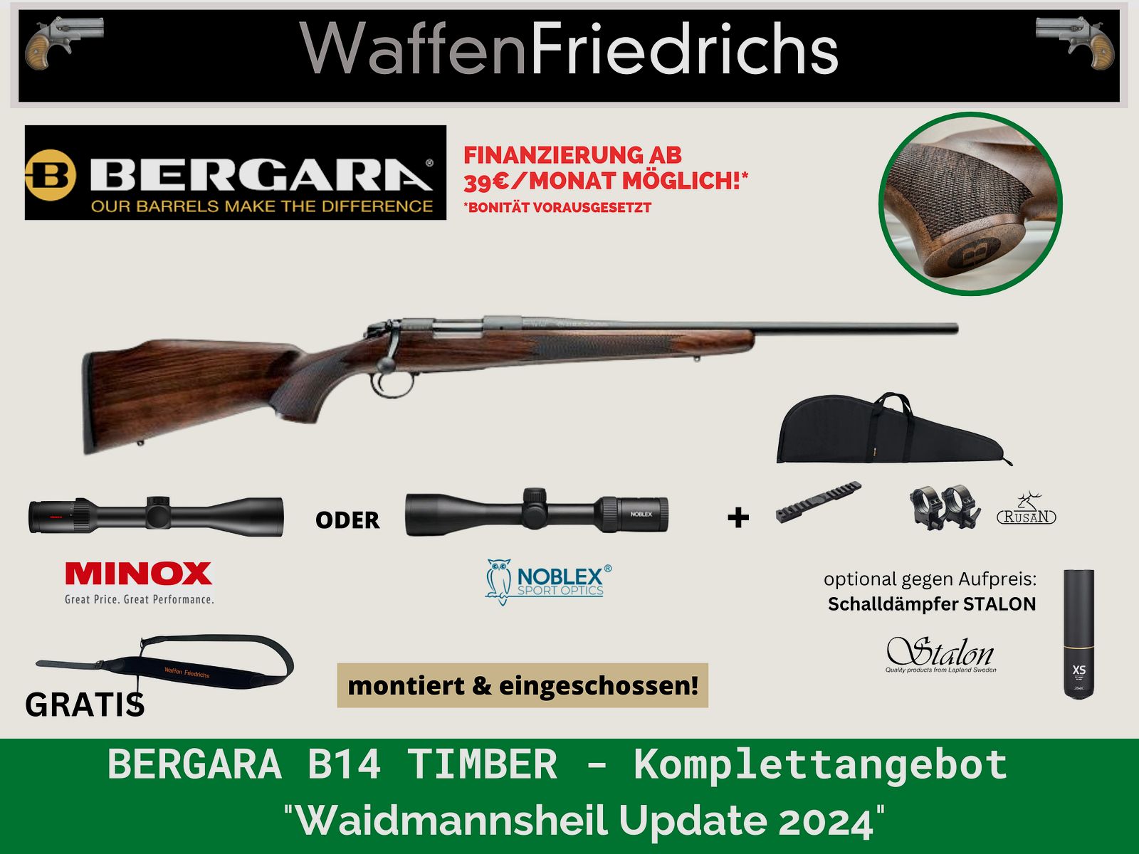 Bergara B14 Timber | "Waidmannsheil" Actualización 2024 Conjunto completo de cazadores jóvenes - WaffenFriedrichs