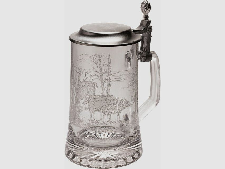Lovergreen Accessoires Motiv Wildschwein Bierkrug mit Zinn-Deckel
