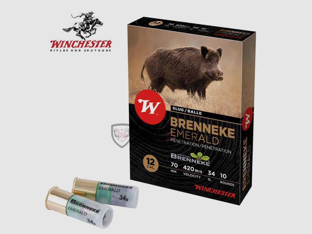 10 Winchester Slug Brenneke Emerald 34g 12/70 Cartridges