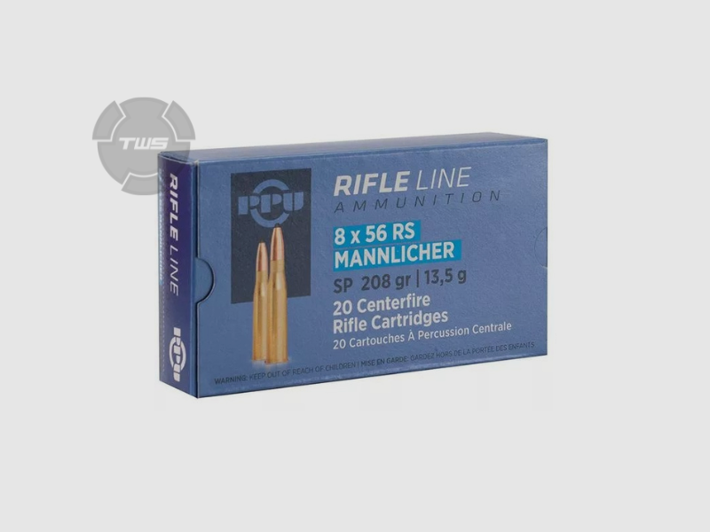 PPU 8 x 56 RS Mannlicher FMJ BT 208 gr 20 Stück