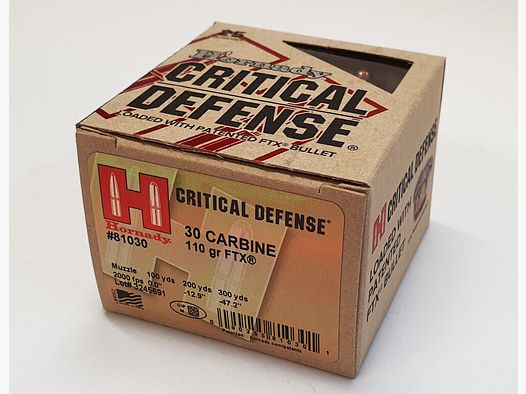 Hornady 30 Carbine 110gr FTX Critical Defense® 25 rounds