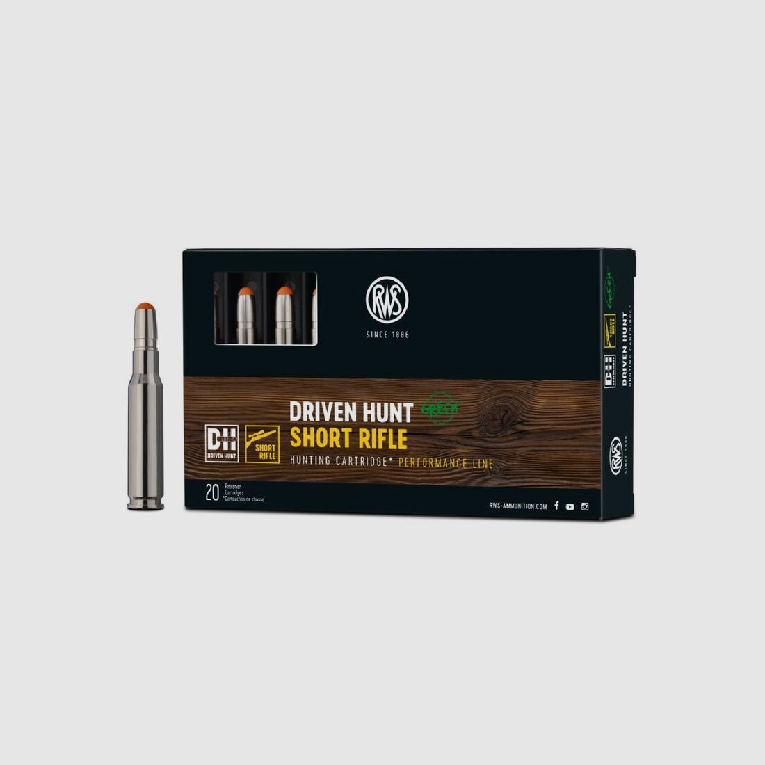 RWS .308Win Driven Hunt Green Short Rifle 150grs Deformation 20 Schuss