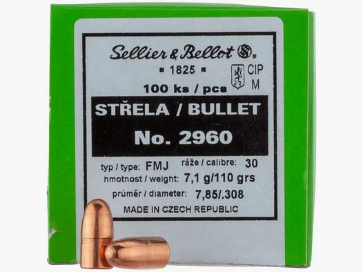 SELLIER & BELLOT GESCHOSSE .30 - FMJ - 7,1G / 110GRS - 100 STÜCK