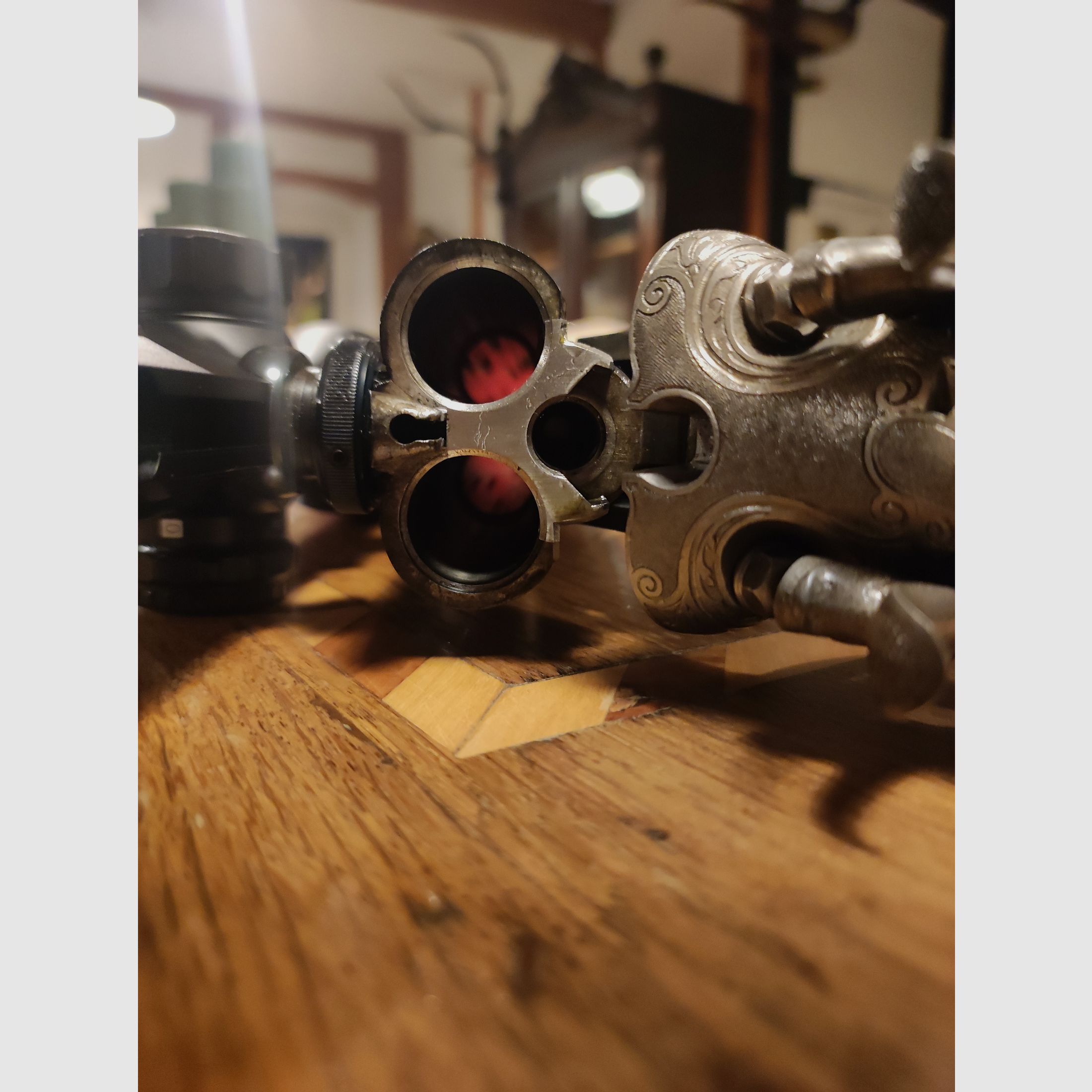 Neuwertiger Ferlacher Drilling 5,6x50R Mag 16/70 Hahndrilling Rouxverschluss kein Krieghoff Blaser Merkel Nimrod Suhl Simson Collath