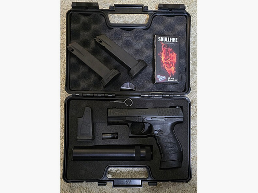 Walther Schreckschuss Pistole PPQ M2 Navy Kit 9 mm Schreckschuss mit Schalldämpfer+3 x17 Schuss Mag.