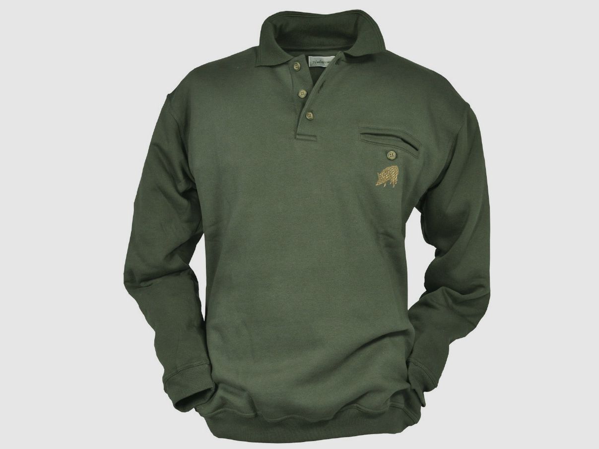 Hubertus Sweater mit Wildschweinstick Oliv