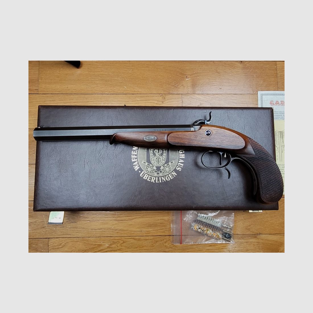 Pistolet kapiszonowy Match Siber – Produkcja Hege – Oryginalne pudełko z narzędziami – Szwajcarskie strzelanie precyzyjne kal. 33 – Forma dostarczona – Spust typu stecher – Nowy!, zdjęcie 9 z 23