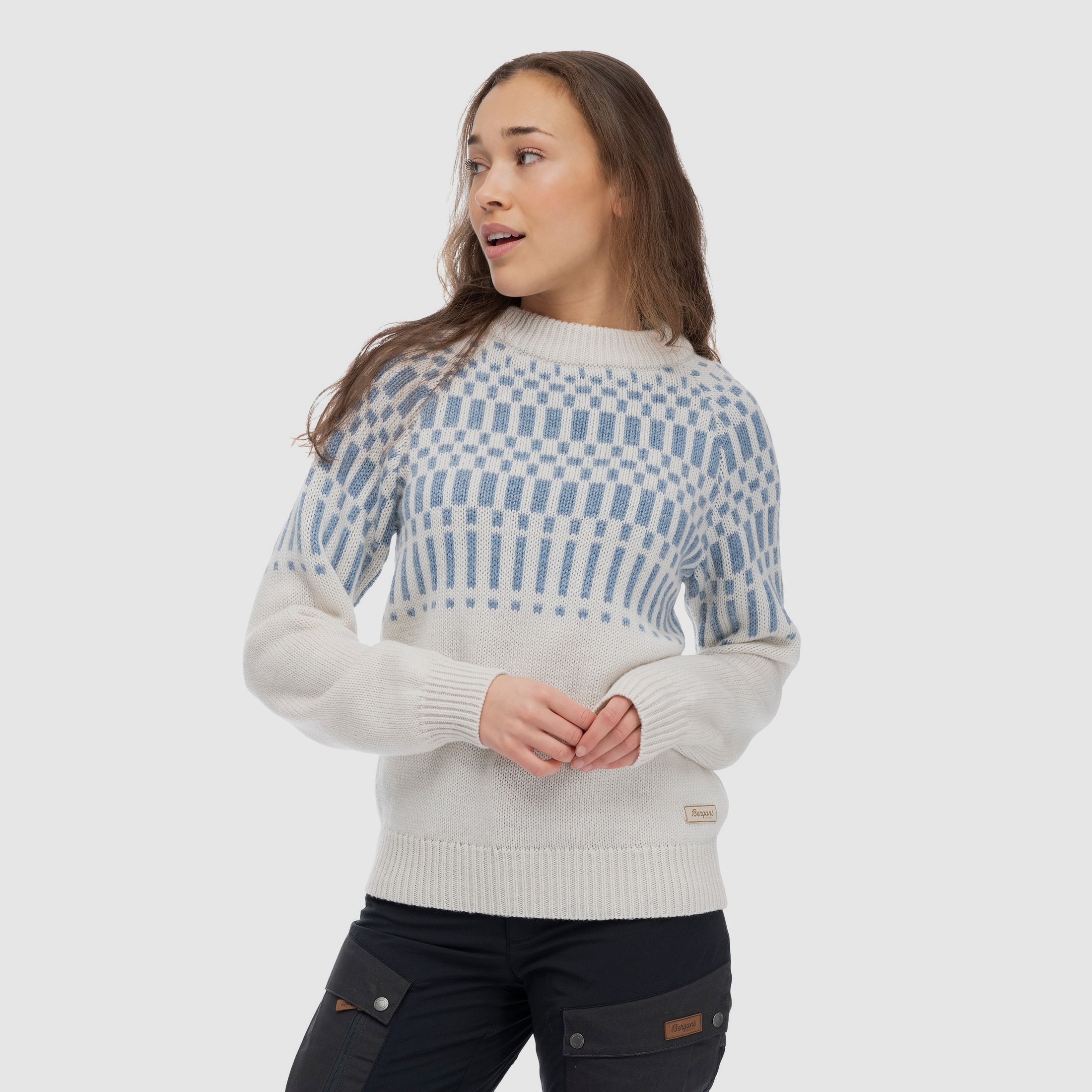 Bergans Nordmarka Pull Merino Femme Vanilla White/Husky Blue L
