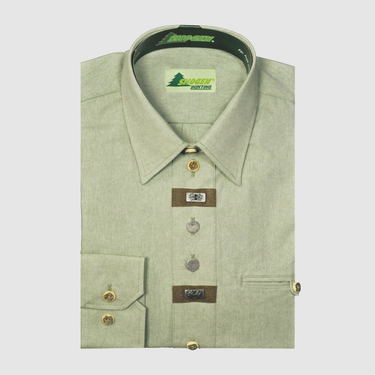 SKOGEN Chambray Hemd EXTRA LANGER Arm 69 cm lindgrün