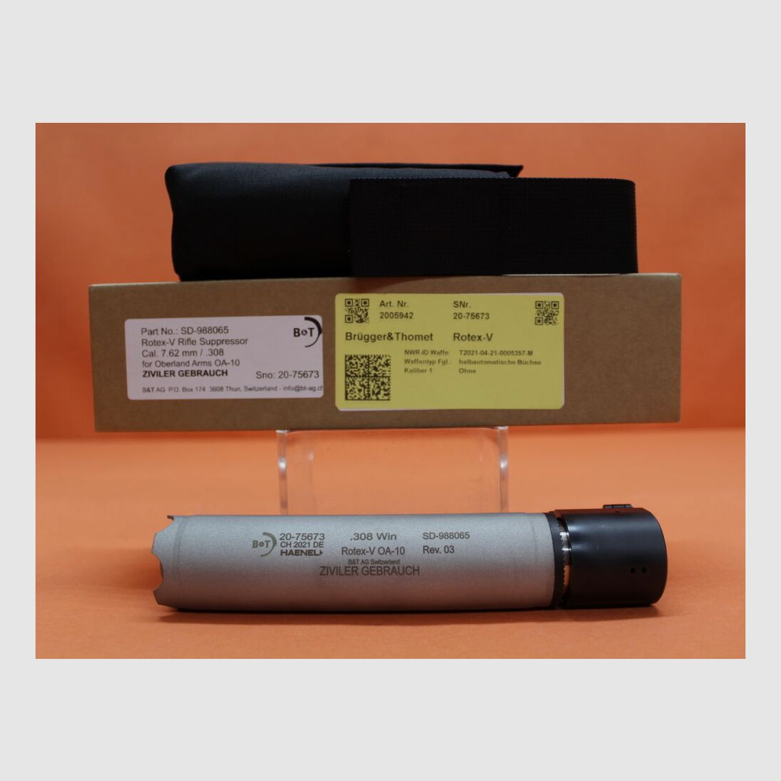 B&T - Brügger & Thomet Schalldämpfer .308Win B&T Rotex-V OA-10 (SD-988065) Edelstahl grau (Inconel/ Thermax) QD-Verschluss