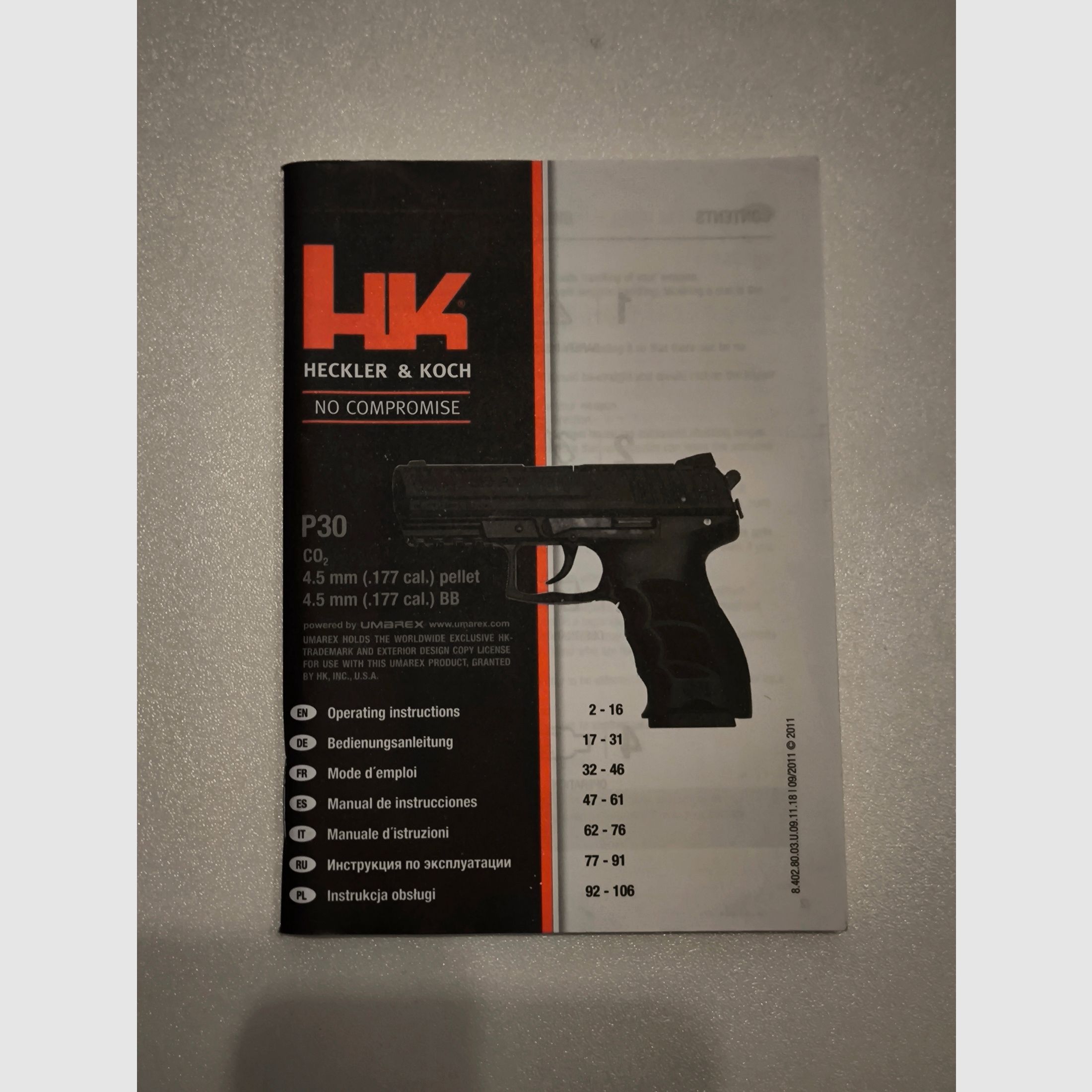 H&K P30 CO2 air pressure pistol