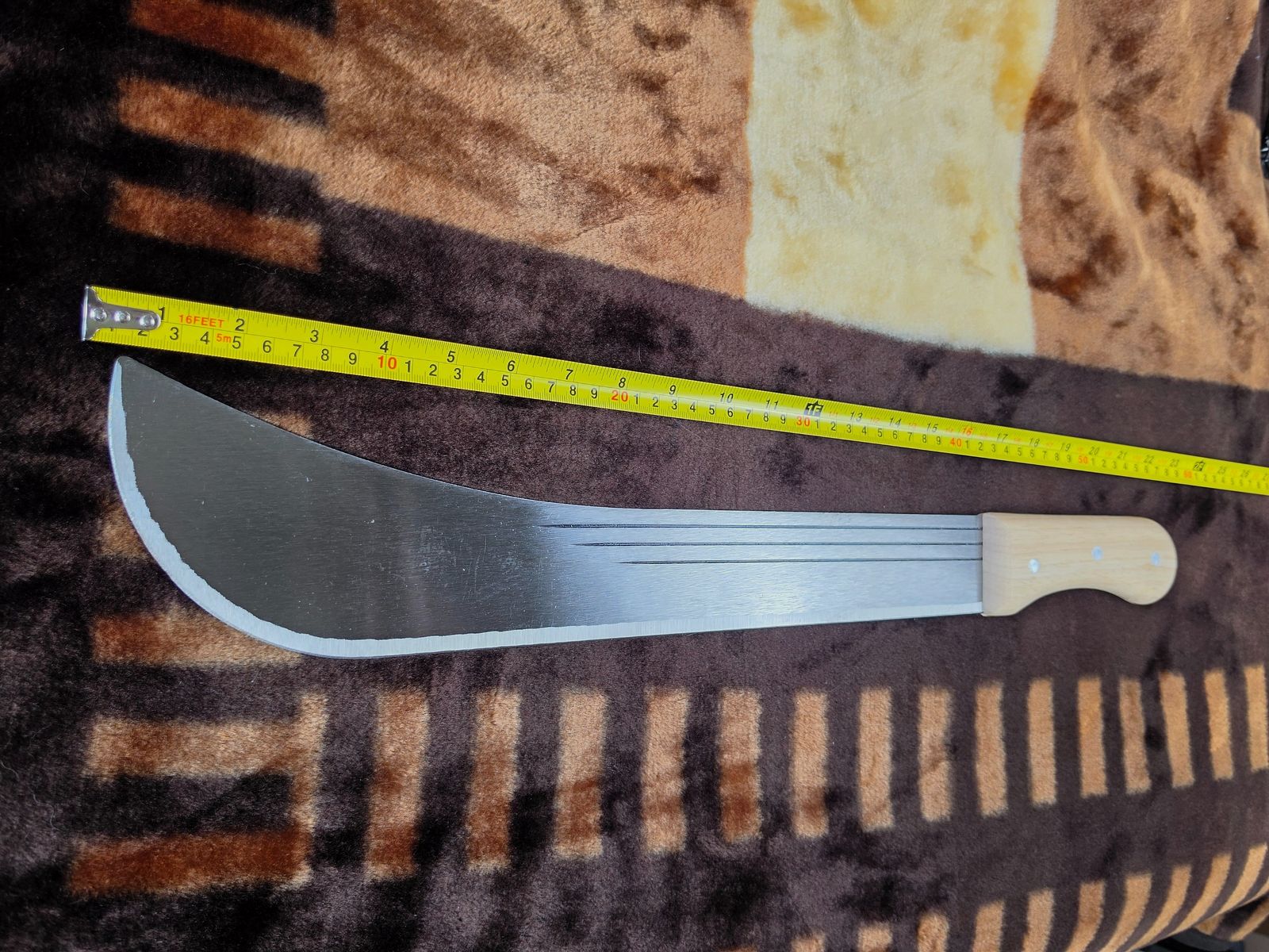 Machete grande / cuchillo de monte con empuñadura de madera clara (longitud total aprox. 50 cm), imagen 2 de 7
