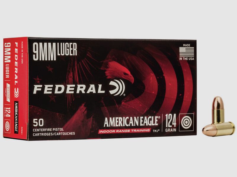 Federal American Eagle Indoor Range Training 9mm Luger 124GR TMJ 50 cartucce