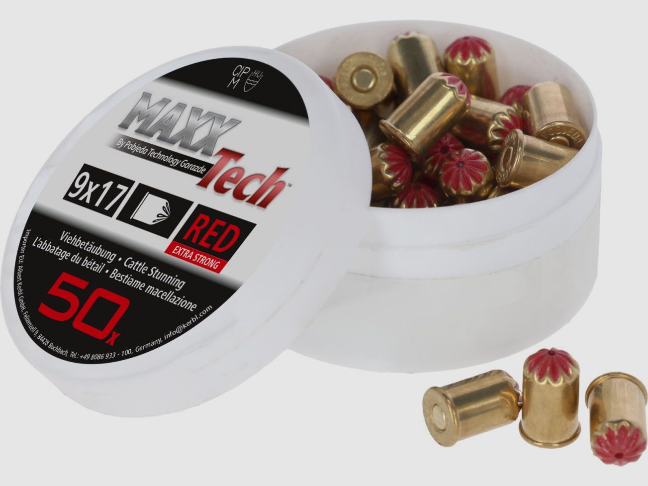 MAXXTech cartuchos de aturdimiento para ganado cal. 9x17 rojo 50 uds.