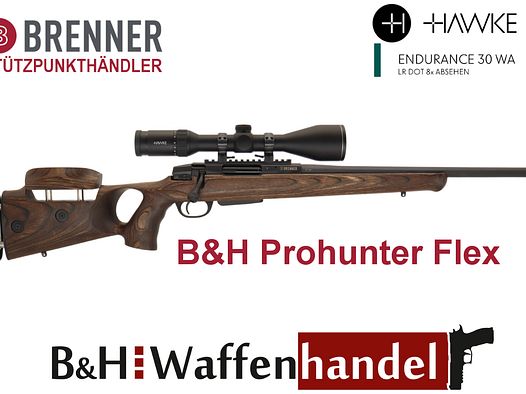 Komplettpaket: Brenner BR20 B&H Prohunter Flex Lochschaft mit doppelter Verstellung inkl. Hawke Endurance 3-12x56 (Art.Nr.: BR20PHFP4) Finanzierung möglich