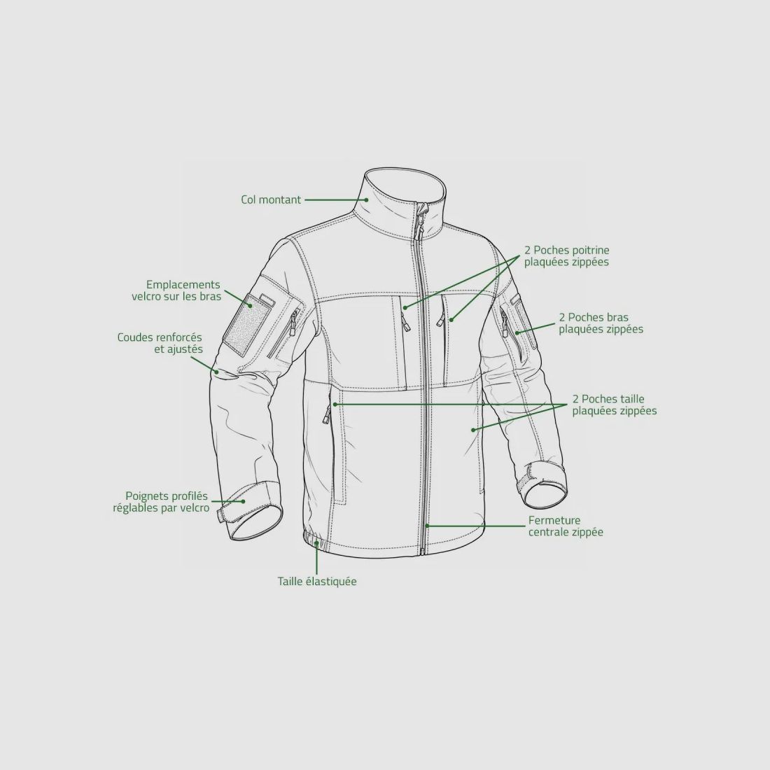Veste courte Fighter noire 8 poches zip Ripstop M à 3XL, image 3 sur 19