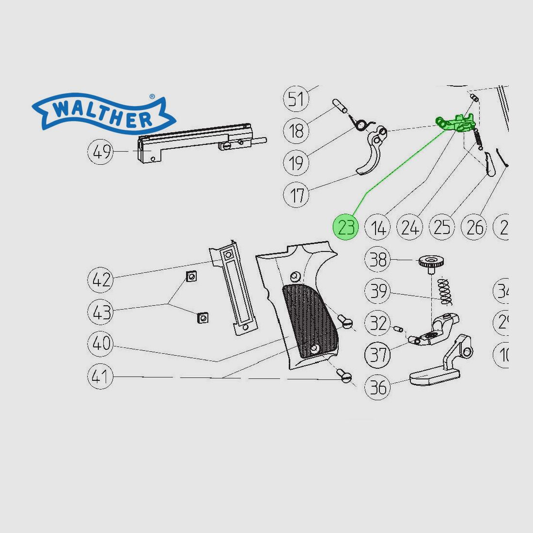 Trommelraste fĂĽr CO2 Pistole Walther CP88, Ersatzteil