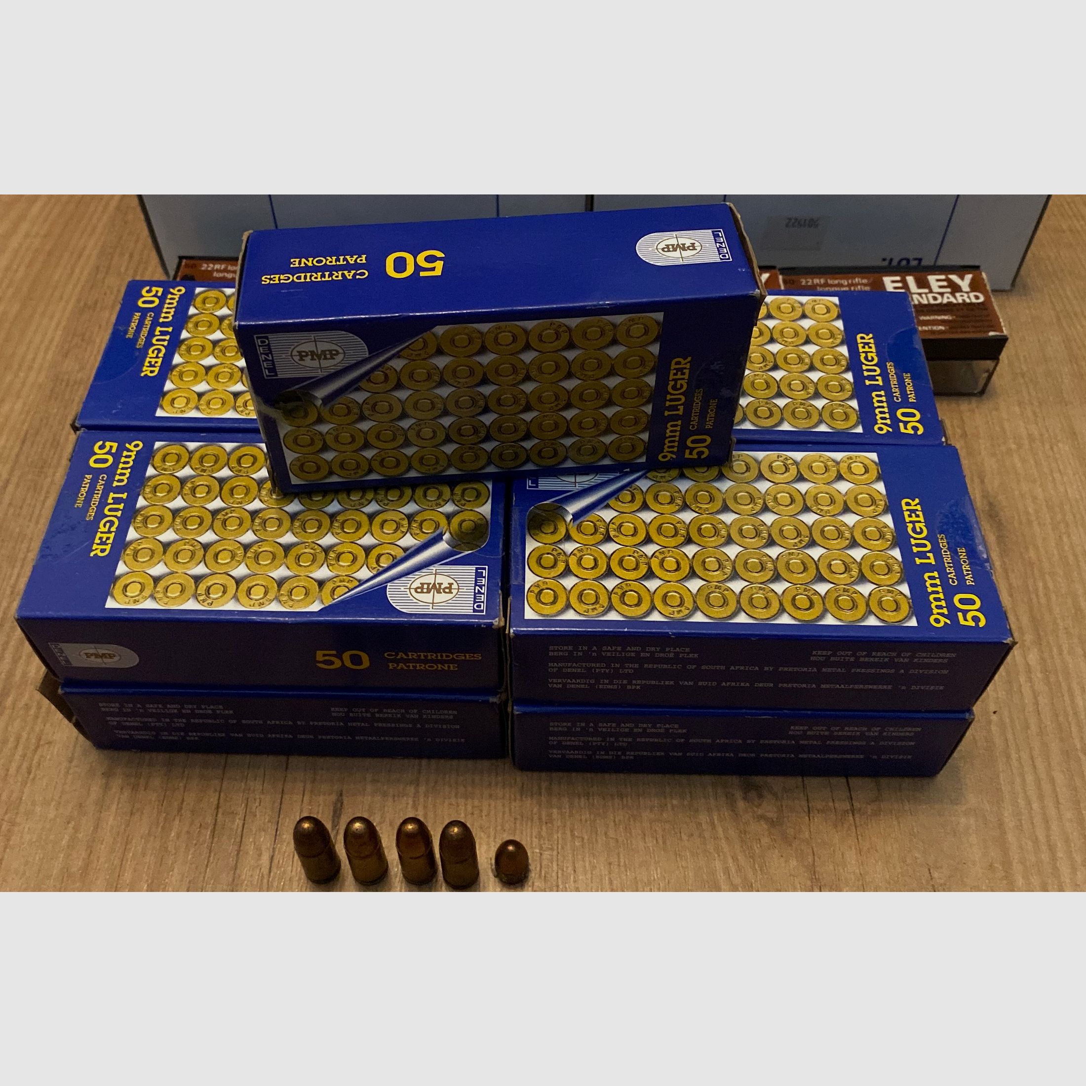 Selling 450 rounds of 9 mm Luger caliber from the manufacturer Denel PMP