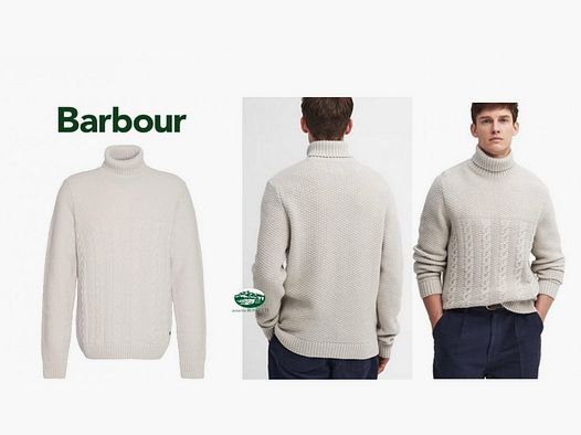 BARBOUR Chalk Marl Cable Knit Turtleneck Beige