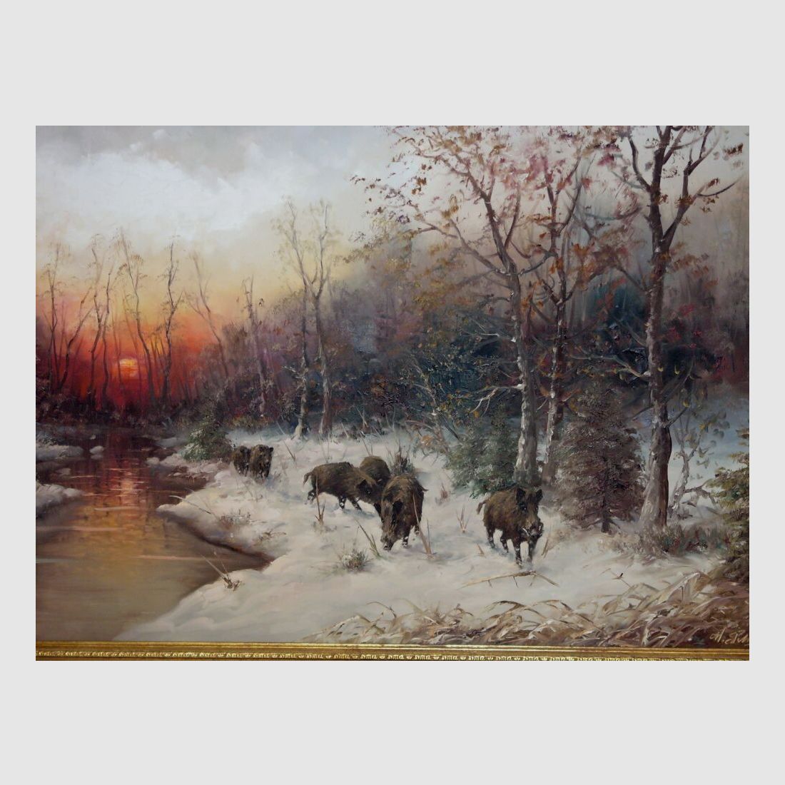Werner Scholl, Bergisches Land Gemälde mit Schwarzwild