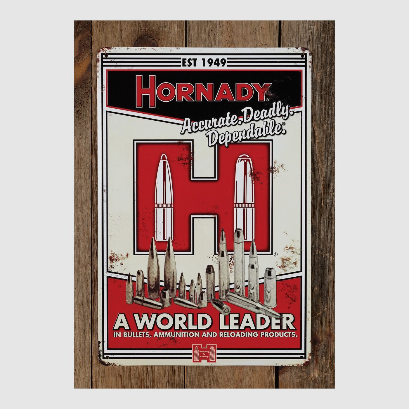 Hornady VINTAGE TIN SIGN 17,5×11,75″/45x30CM „A WORLD LEADER – IN BULLETS