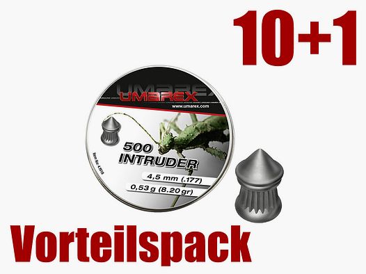 Vorteilspack 10+1 Spitzkopf Diabolos Umarex Intruder Kaliber 4,5 mm 0,53 g geriffelt spezial 11 x 500 StĂĽck