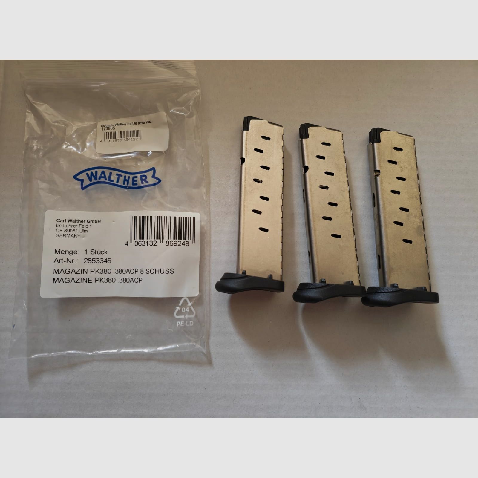 3x Walther PK380 / PD380 magazine | 8 rounds capacity | .380 ACP / AUTO / 9mm Kurz | NEW