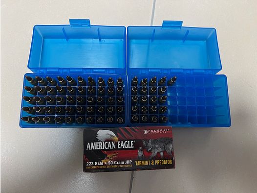421 cartouches Varmint & Predator, 223 Rem, 50 grains, pointe creuse chemisée, Federal American Eagle