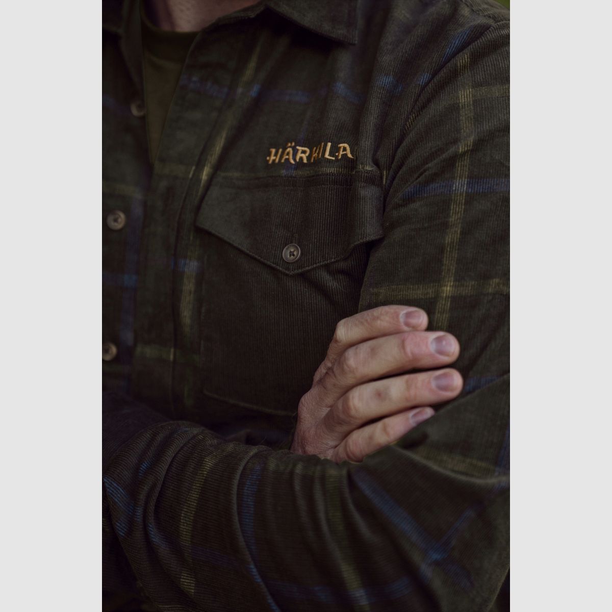 Camisa de cuadros de corduroy HÄRKILA Kaldfjord color marrón sombra