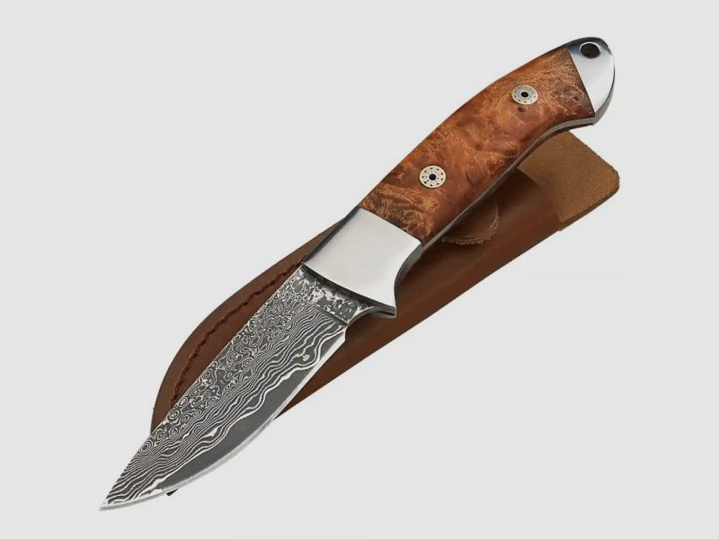 <DAMASK KNIFE ROOT WOOD WITH SHEATH