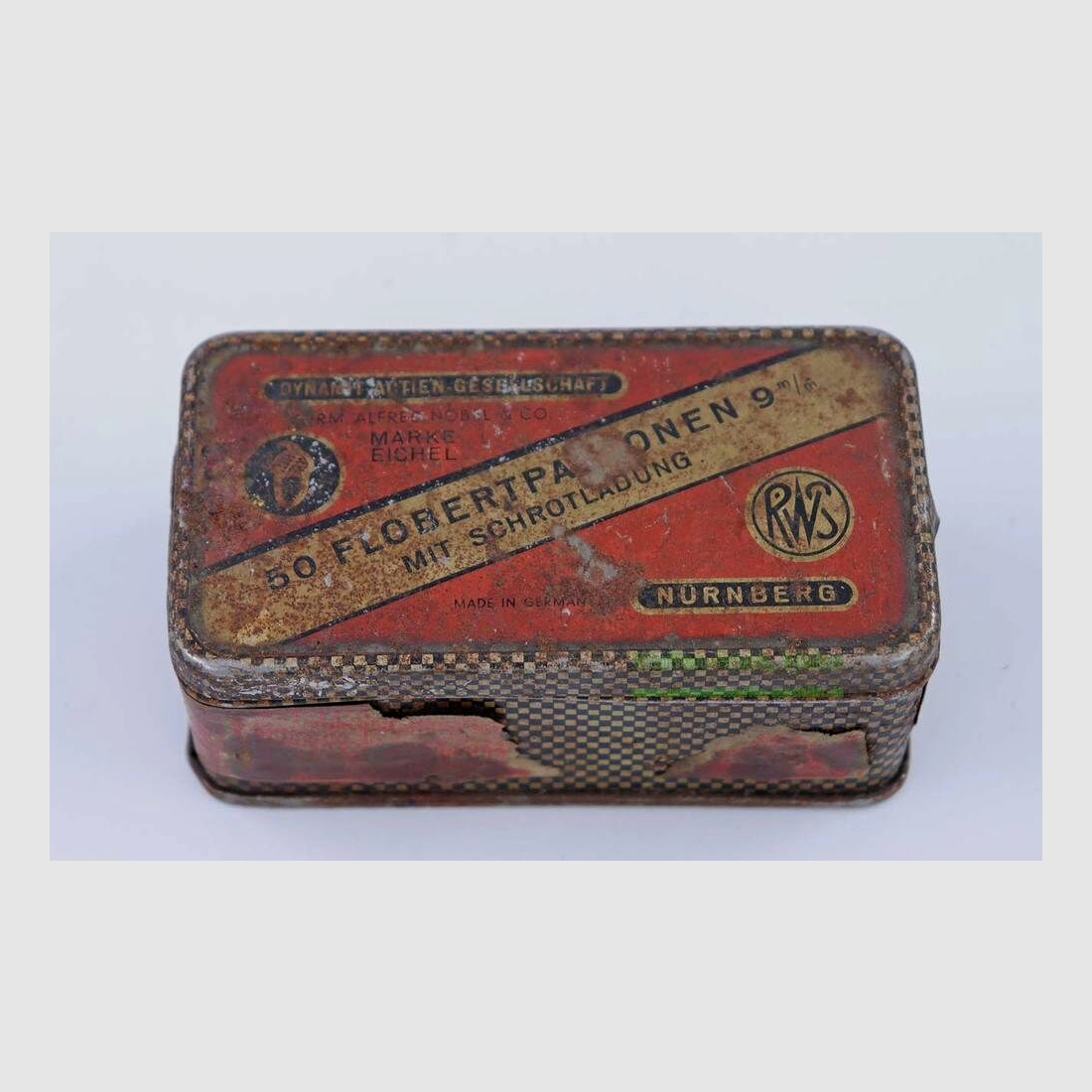 RWS (Dynamit AG) Nürnberg Original Flobert-Blechdose ohne Inhalt (9mm Schrot einf.)