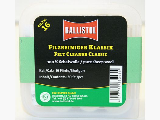 30x BALLISTOL Reinigungsfilze / Filzreiniger KLASSIK Cal. 16 | 100% Schafwolle| 16/70 Flinte/Shotgun