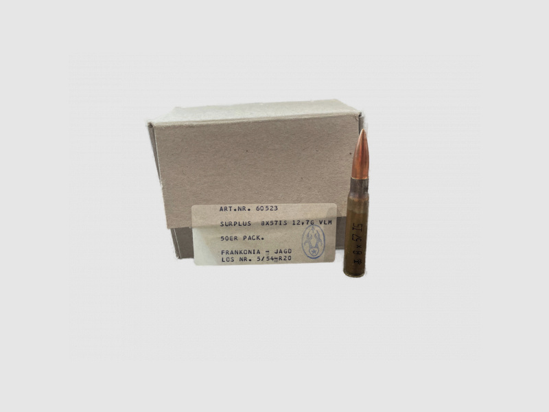 SURPLUS 8x57JS FMJ - 12,7 G./196GRS. - 50 STUKS