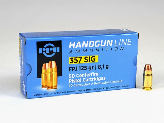 PPU .357 SIG, FMJ 125 grs 1 Pack (50 rounds at €0.596 each)