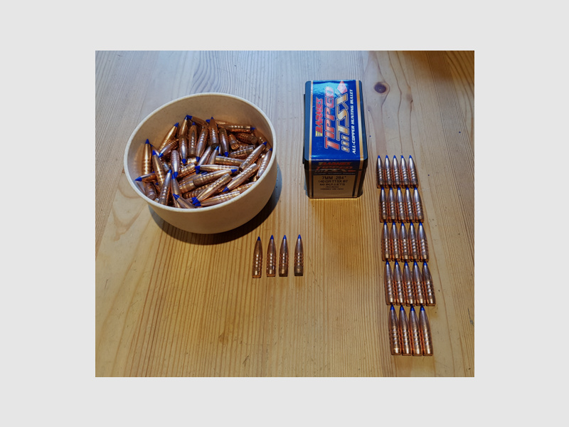 184 Geschosse, 7mm/.284, Barnes TTSX, 140 grs./9,1gr., 160 Stück delaboriert, 24 neu