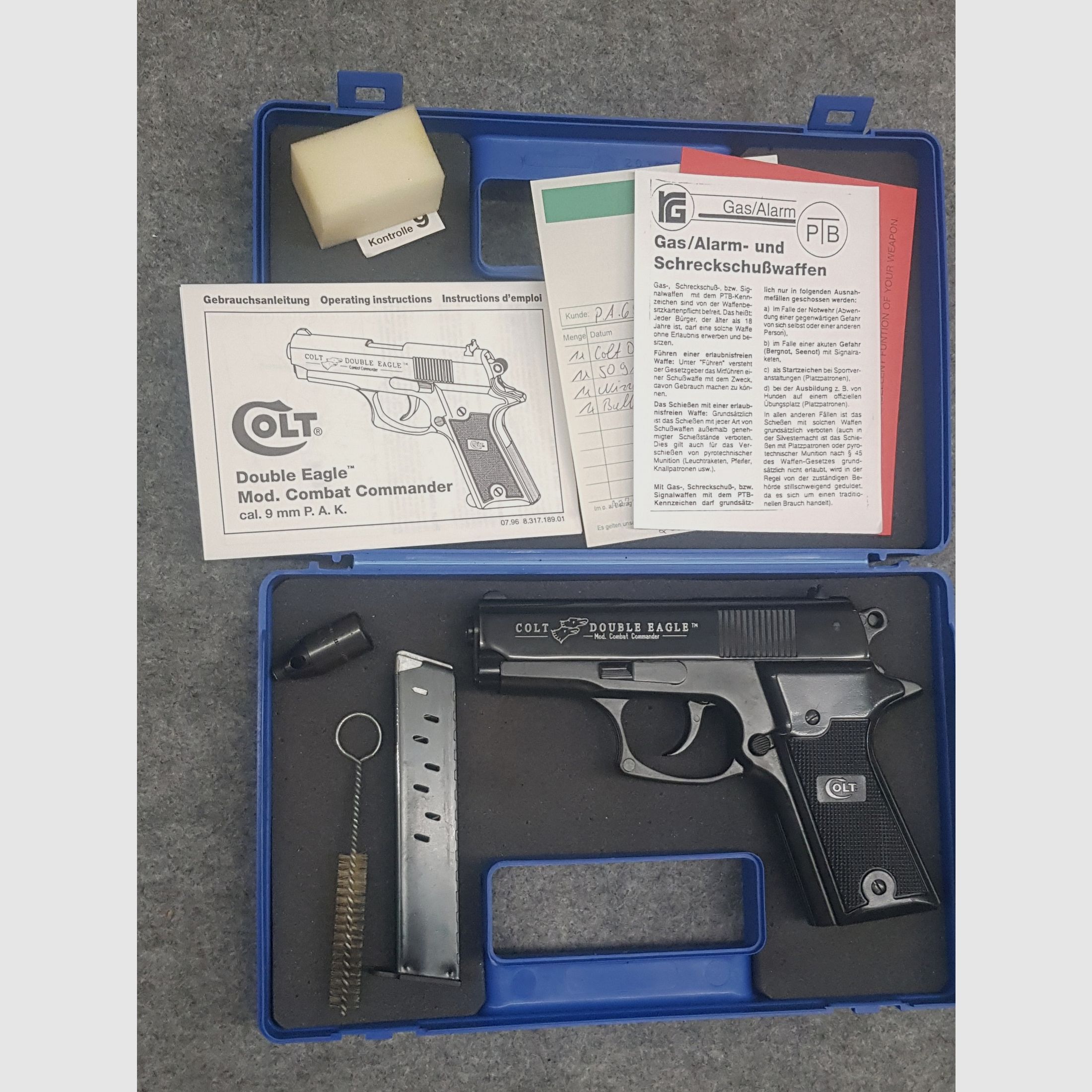 Neuwertige Colt Double Eagle Pistole Kaliber 9mm PAK poliert brüniert mit  PTB 614 Schreckschuss SRS Beschuss KK 1999