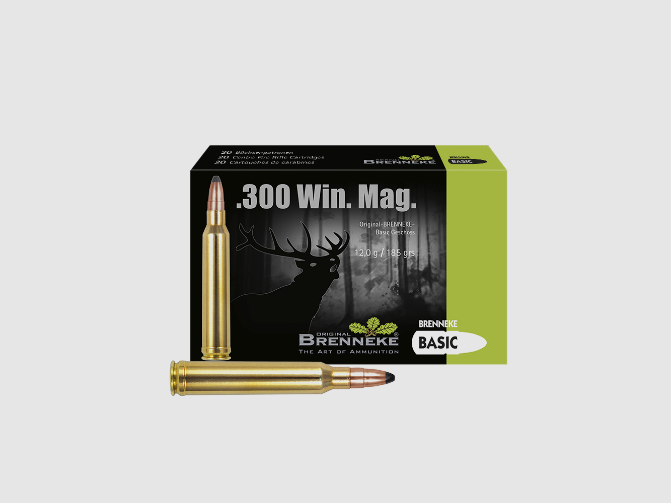 Cartouche de fusil avec balle BASIC / SOFT-POINT – .300 Win. Mag., Orig. BRENNEKE Basic 12,0 g VE20