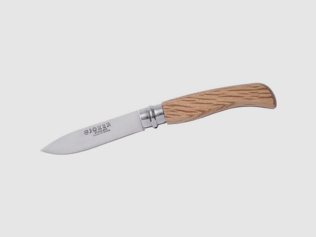 Couteau avec poignée en bois d'olivier, virole rotative avec verrouillage et lame de 8 cm
