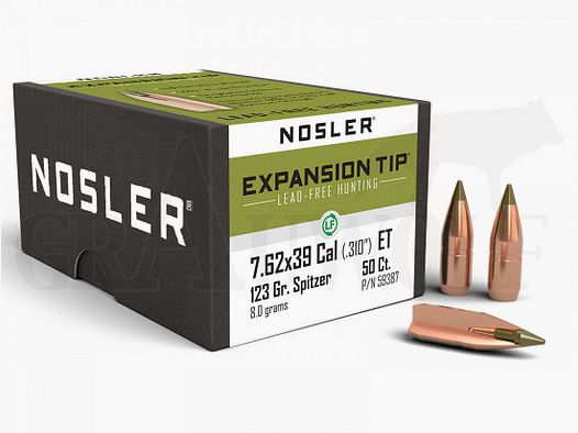 .310 / 7,87 mm (7,62x39) 123 gr / 8,0 g Nosler E-Tip bleifreie Geschosse 50 Stück