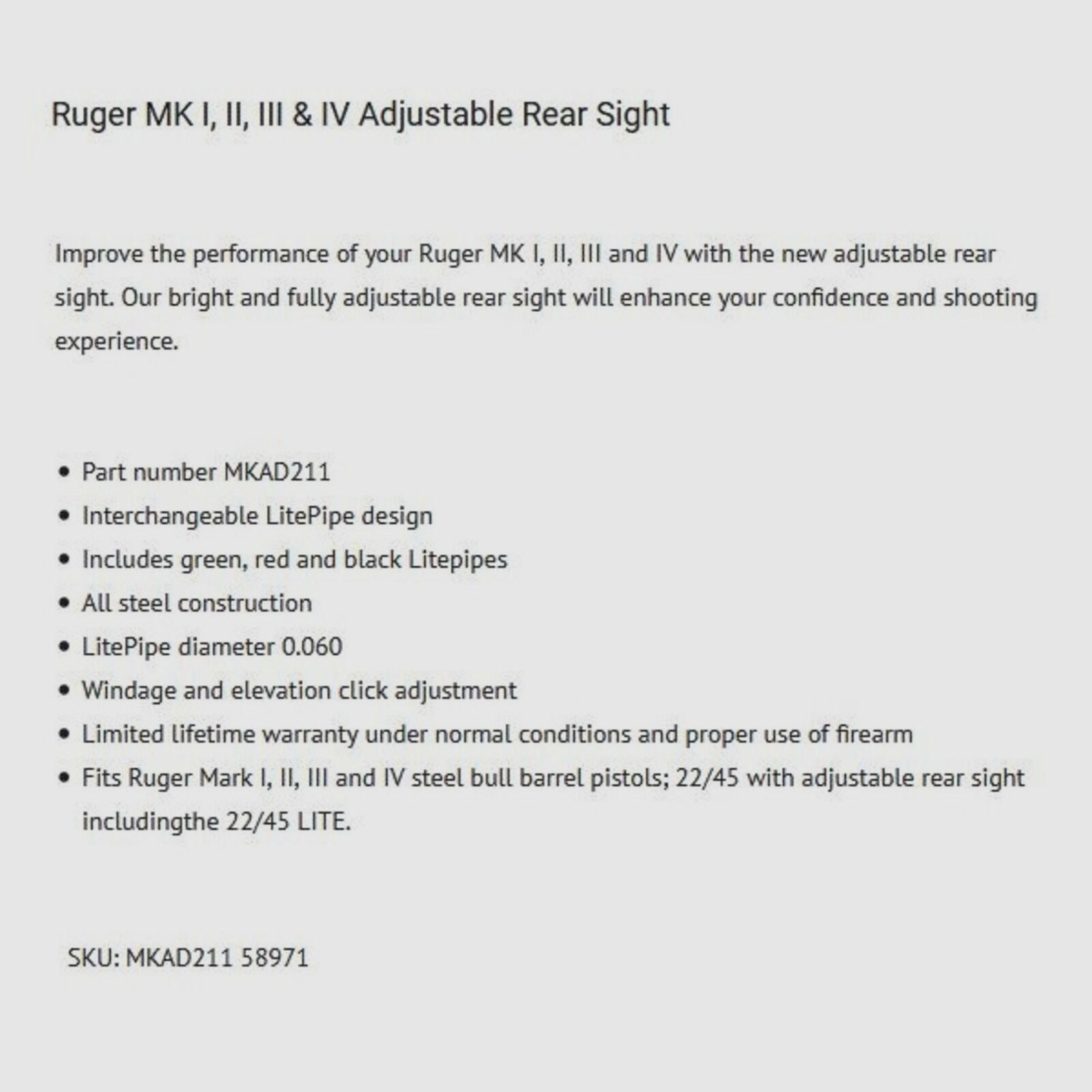 Hiviz HIVIZ Mirino Fiber Ruger MK I-IV+22/45 .22lr